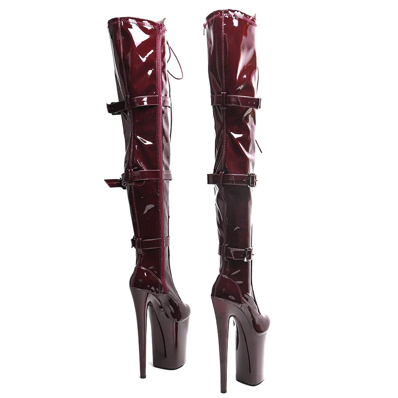 Leecabe 23CM/9 pouces brillant verni PU mode dame talon haut plate-forme stripper talon Pole Dance bottes