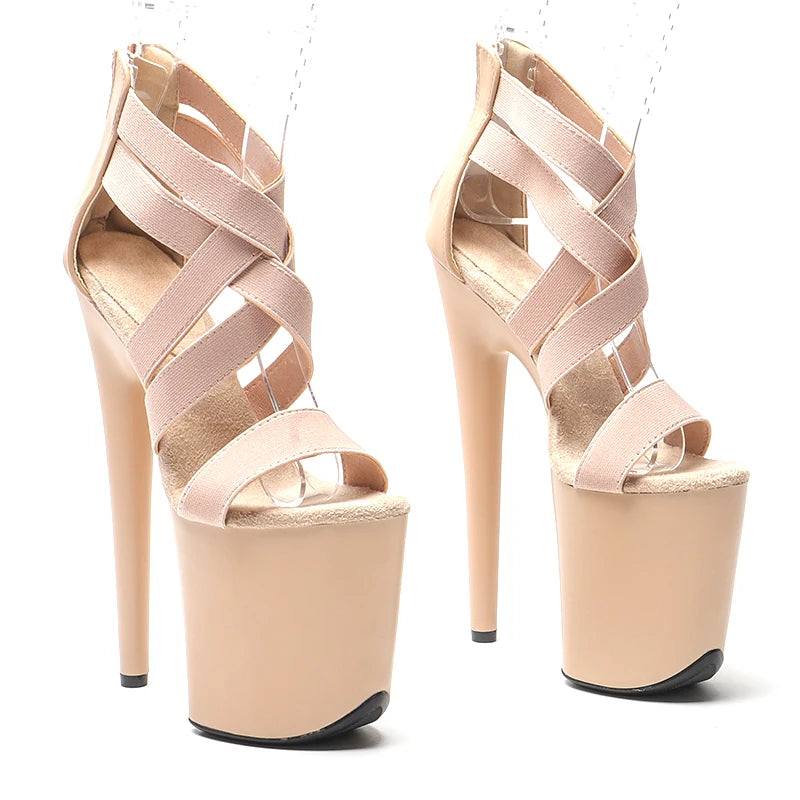 Leecabe 20cm/ 8inches Beige color PU upper  exotic sexy fashion party    platform high heel   pole dance shoes