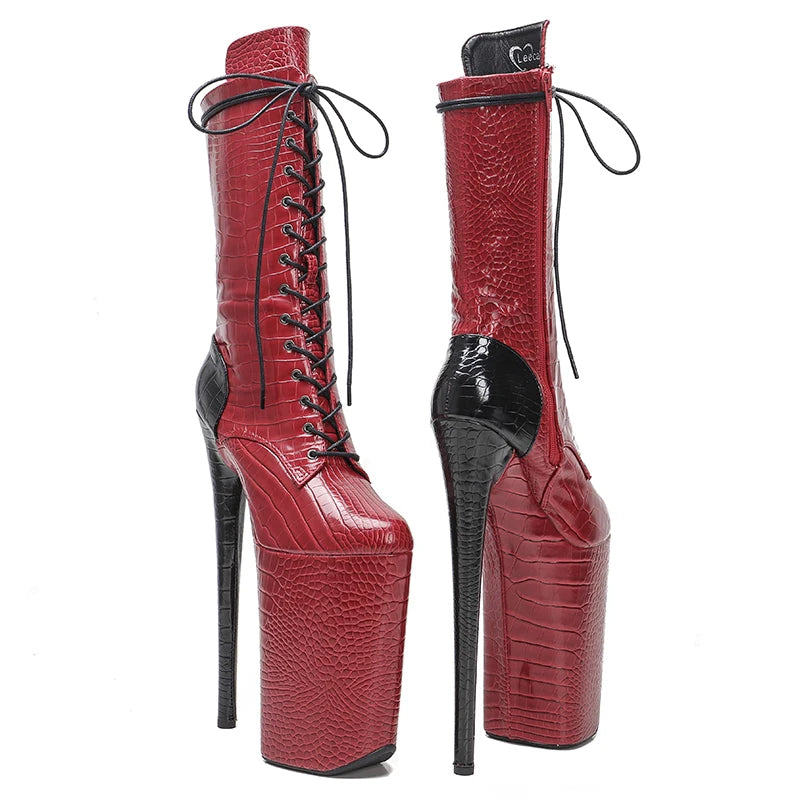 Leecabe 26CM/10 pouces PU Tige Rouge couleur avec couleur noire sexy exotique Talon Haut plate-forme chaussures de fête Pole Dance boot