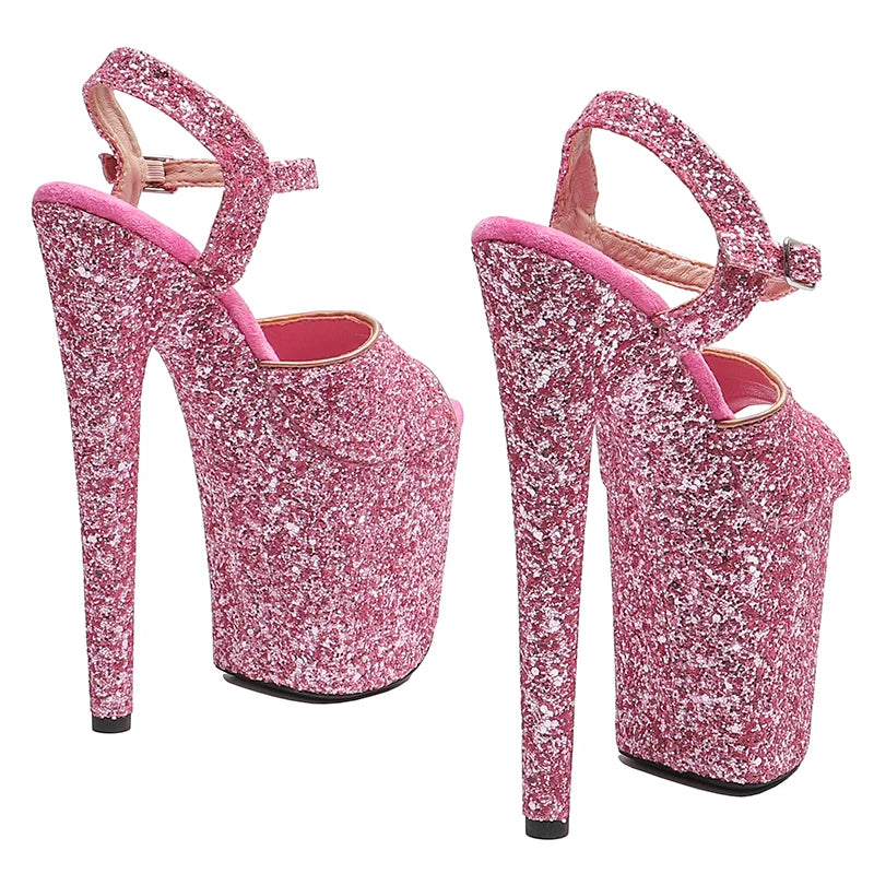 Leecabe  8Inch/20cm  Glitter  upper  open toe  Platform  High Heels party Sandals  stripper heel Pole Dance Shoes