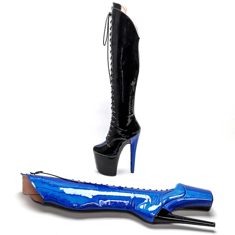 Leecabe 20CM/8 zoll Mix farbe schwarz mit bule Pole dance schuhe High Heel plattform Pole Dance stiefel