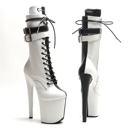 Leecabe 20CM/8inch mette PU tige noire avec couleur blanche Tendance mode talons hauts Pole Dance boot