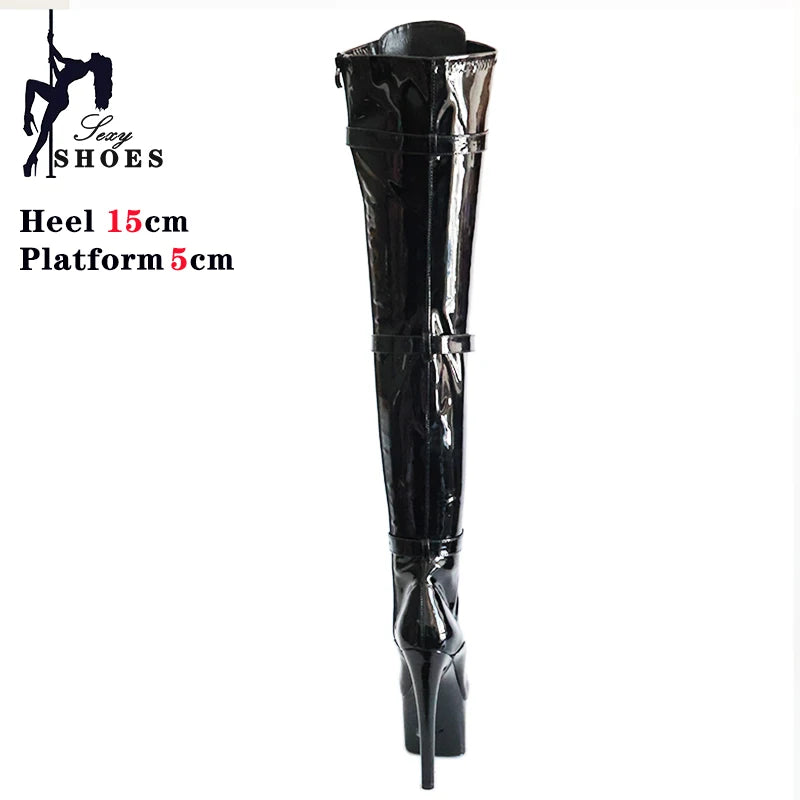 Nouvelles chaussures fétichistes punk bottes cuissardes au dessus du genou talons ultra hauts de 15 cm plateforme de strip-teaseuse bottes longues femmes bottes de pole dance modernes