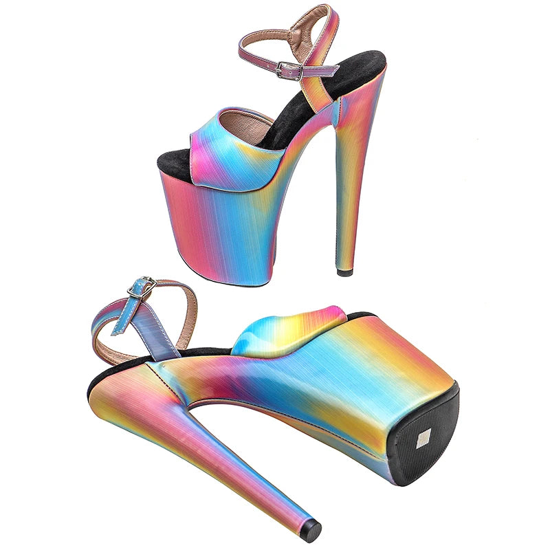 Leecabe 20cm/ 8inches  shinny colourful  pu  upper   platform high heel  sandals  pole dance shoes