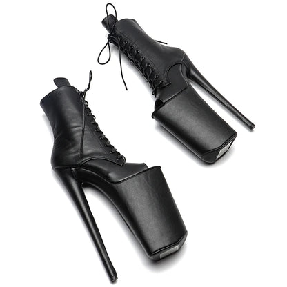 Leecabe 26CM/10 pouces Mat PU Tige Bout Ouvert sexy exotique Talon Haut Plateforme Chaussures de Fête Pole Dance Boot