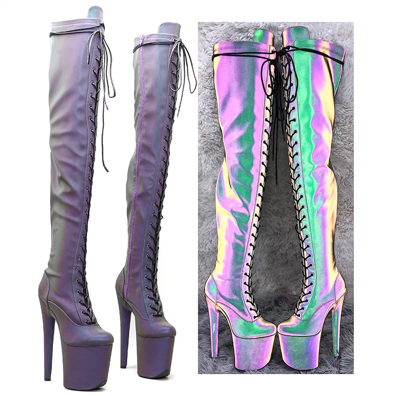 Leecabe 20CM/8Inch Veilleuse Plateforme Réfléchissante Holographique Chaussures à Talons Hauts Pole Dancing Boot