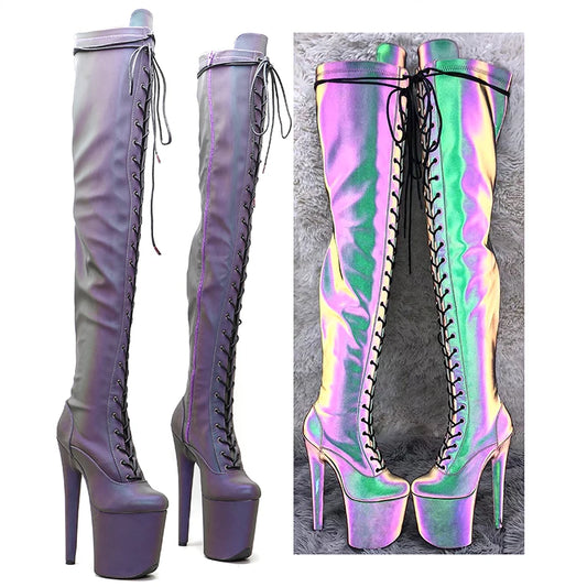 Leecabe 20CM/8Inch Veilleuse Plateforme Réfléchissante Holographique Chaussures à Talons Hauts Pole Dancing Boot