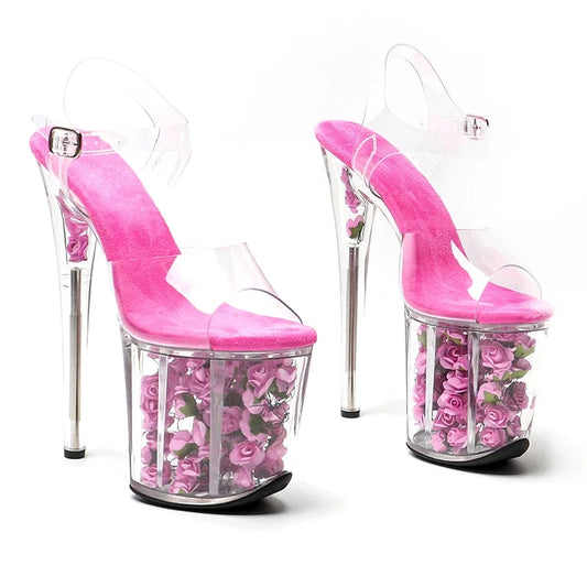 Leecabe 8 Zoll/20 cm PVC Obermaterial Rosa Rose Transparenz Plateau Sandalen Party High Heels Schuhe Pole Dance Schuhe