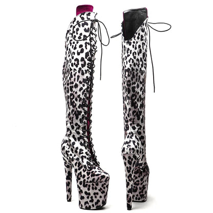 Leecabe 20CM/8 pouces Tige léopard avec languette en daim Chaussures de pole dance Bottes à talons hauts Bottes de pole dance