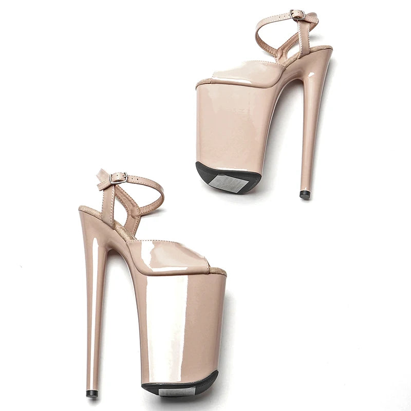 Leecabe 23CM / 9inches Patent  PU Upper  small open toe  fashion  Platform High Heels Sandals stripper heel Pole Dance shoes