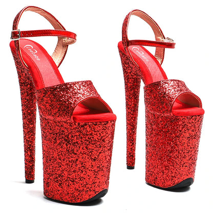 Leecabe 23cm/ 9inches Glitter  upper with PU  starp platform  high heel  open toe sandals  pole dance shoes