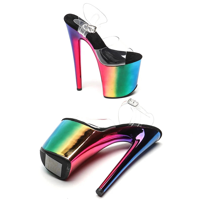 Leecabe 20cm/ 8inches PVC upper  Colorful plating platform  high heel sandals  pole dance shoes