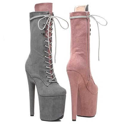 Leecabe 20CM/8inches  Suede  Upper two colors mix  High Heel platform  Pole Dance boots