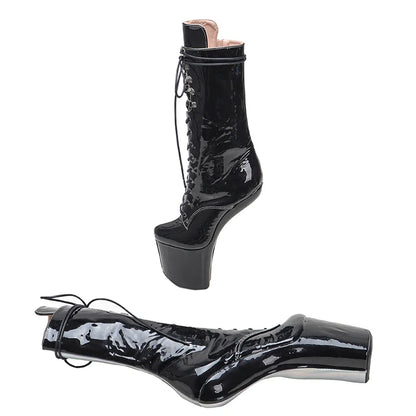 Leecabe Bottines à plateforme noires brillantes avec tige en PU argenté Chaussures de pole dance sexy et exotiques sans talons