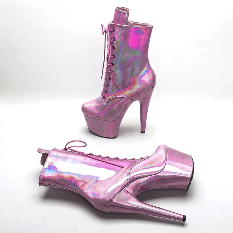 Leecabe 17cm/7Inch Shinny Laser ROSA Pole Dance schuhe High Heels Schuhe pole dance stiefel