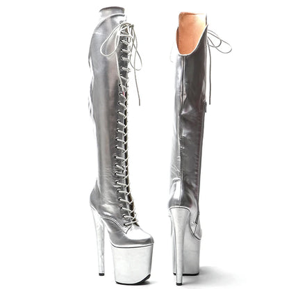 Leecabe Shinny Silver PU Color 20CM/8Inch Women's Platform   party High Heels Shoes Pole Dancing boot