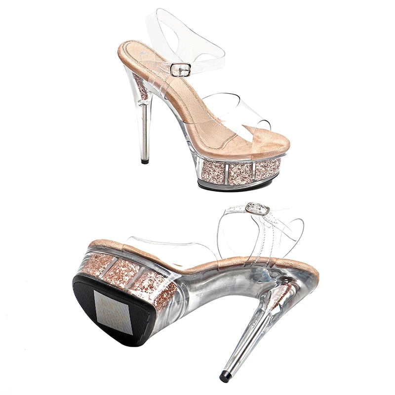 Leecab 6 pouces/15 cm PVC supérieur transparent plate-forme fête talons hauts chaussures sandales Pole Dance chaussures