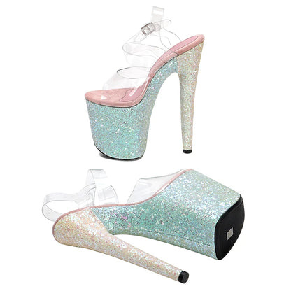 Leecabe 20cm/ 8inches   PVC upper  fashion sexy Glitter  platform high heel   sandals stripper heel pole dance shoes