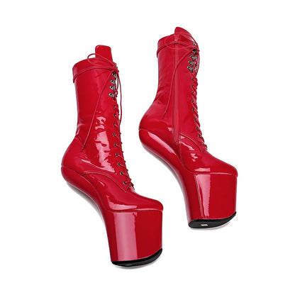 Leecabe Bottines à plateforme en PU verni Chaussures de pole dance sexy et exotiques sans talons