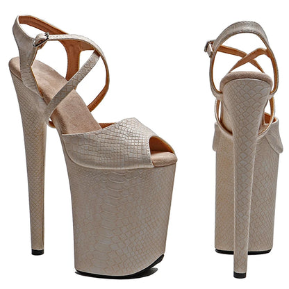 Leecabe 23CM / 9inches  Snake PU Upper   fashion  Platform High Heels Sandals Pole Dance shoes