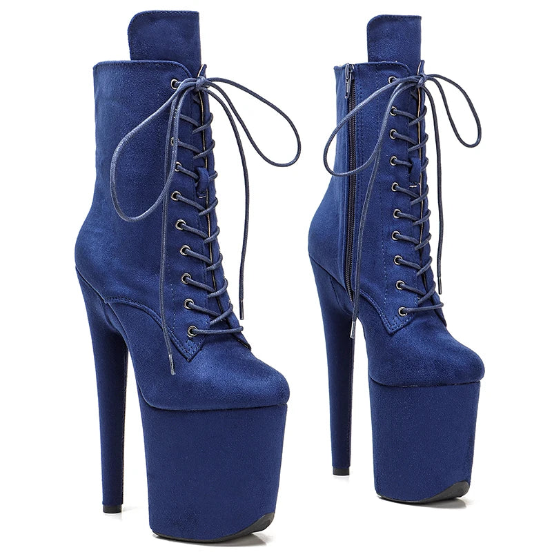 Leecabe Marineblau 20CM/8inches Pole Dance Schuhe High Heel Plateaustiefel geschlossene Zehen Pole Dance Hight Boot