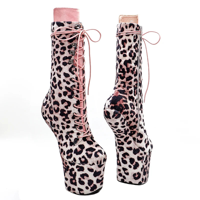 Leecabe Bottes à tige léopard à plateforme Chaussures de pole dance sexy et exotiques sans talons