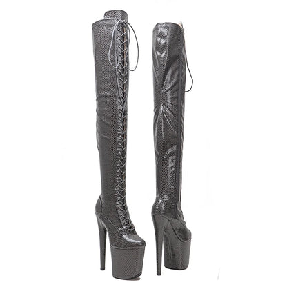 Leecabe 20CM Snake PU upper  Fashion Pole dancing shoes High Heel platform Pole Dance boots