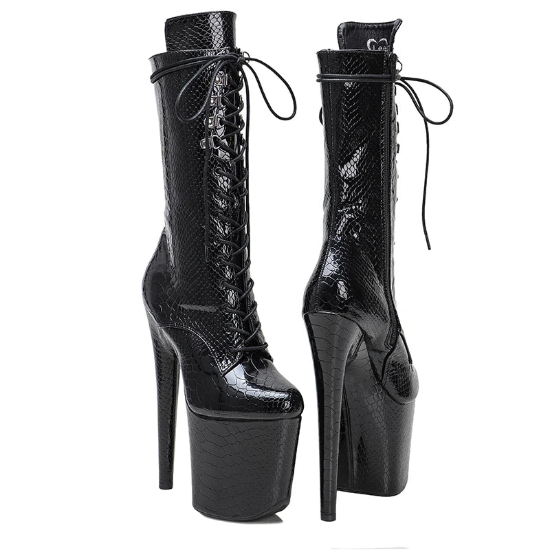 Leecabe 20CM/8Inch glänzende Damenstiefel mit Plateau-High-Heels für Partys, Pole Dance-Stiefel