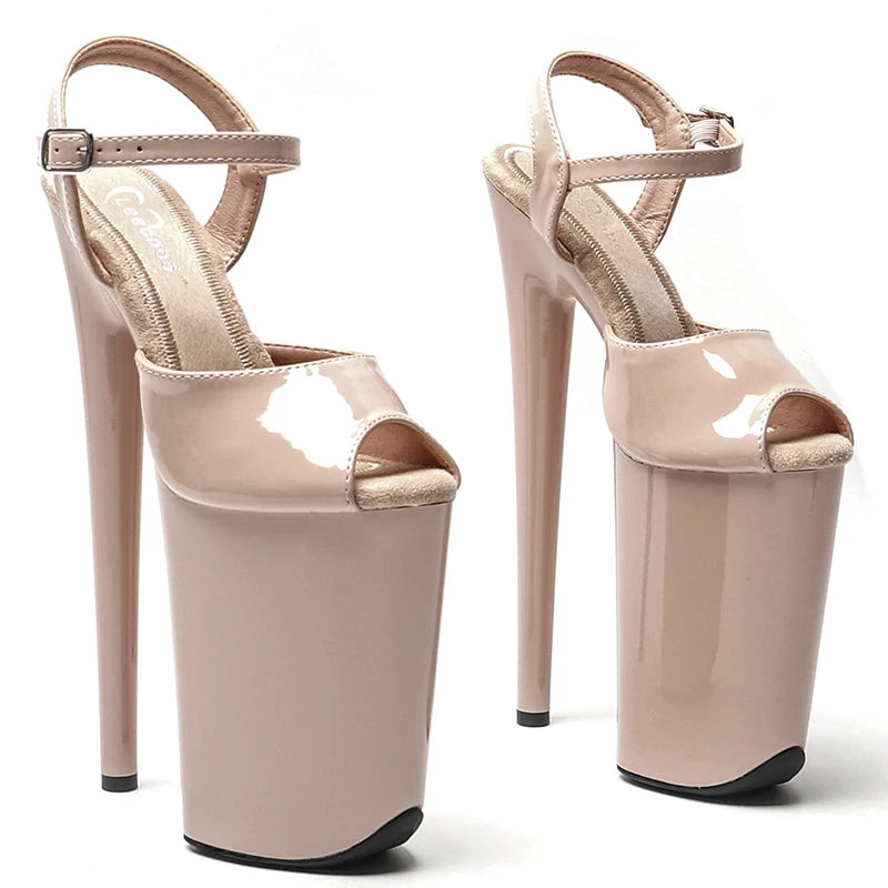 Leecabe 23CM / 9inches Patent  PU Upper  small open toe  fashion  Platform High Heels Sandals stripper heel Pole Dance shoes