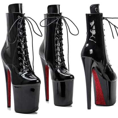 Leecabe 20CM/8Inch black with red outsole   ankle boots  High Heels Pole Dance boot