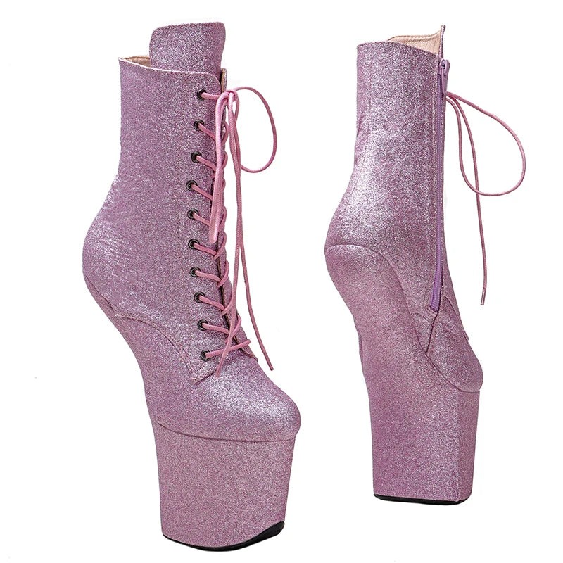 Leecabe Glitter PU Tige Bottines Plateforme Sexy Exotique Chaussures de pole dance sans talons