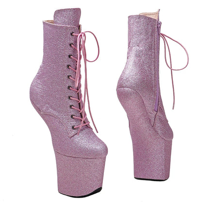 Leecabe Glitter PU Tige Bottines Plateforme Sexy Exotique Chaussures de pole dance sans talons