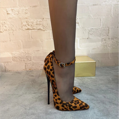 CACA 16cm Women Pumps,Men Cosplay Sexual Leopard Shoes,Fashion High Heels,Pointed Toe,Ankle Strap,Size 36-45.Customized Colors