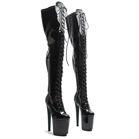 Leecabe 20CM/8 pouces Tige en PU verni avec serpent jeune tendance mode talon haut plate-forme strip-teaseuse talon Pole Dance boot