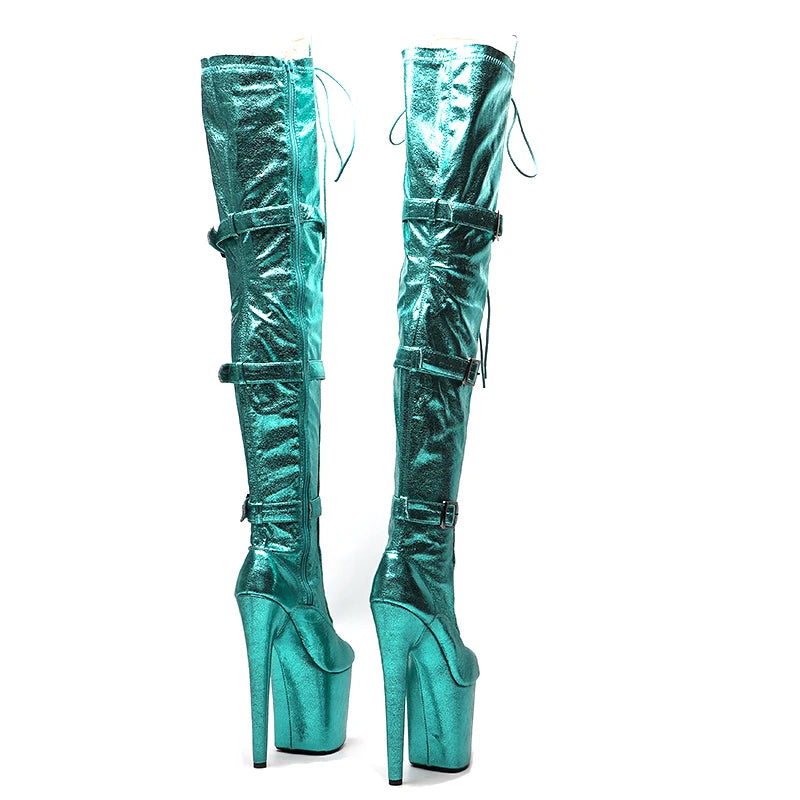 Leecabe 20CM/8 pouces PU Tige Tendance Mode Petit bout ouvert Talon haut Plateforme Bottes Pole Dance Bottes