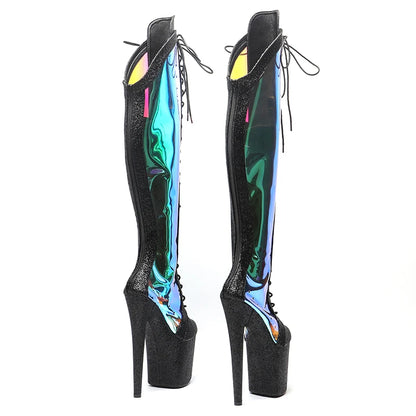 Leecabe 20CM/8 pouces Tige à paillettes avec holographie TPU Tendance mode Talon haut Plateforme Bottes Pole Dance Bottes