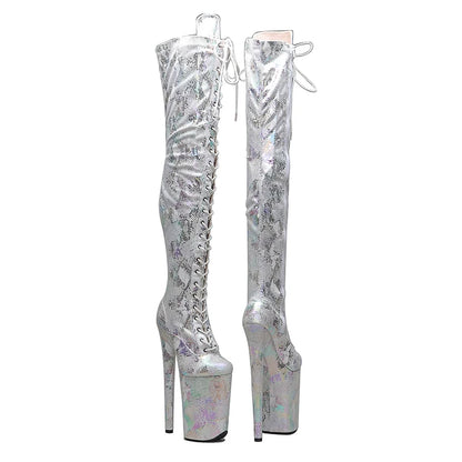 Leecabe 23CM/9 pouces Snake Upper mode dame petit talon haut plate-forme Pole Dance bottes