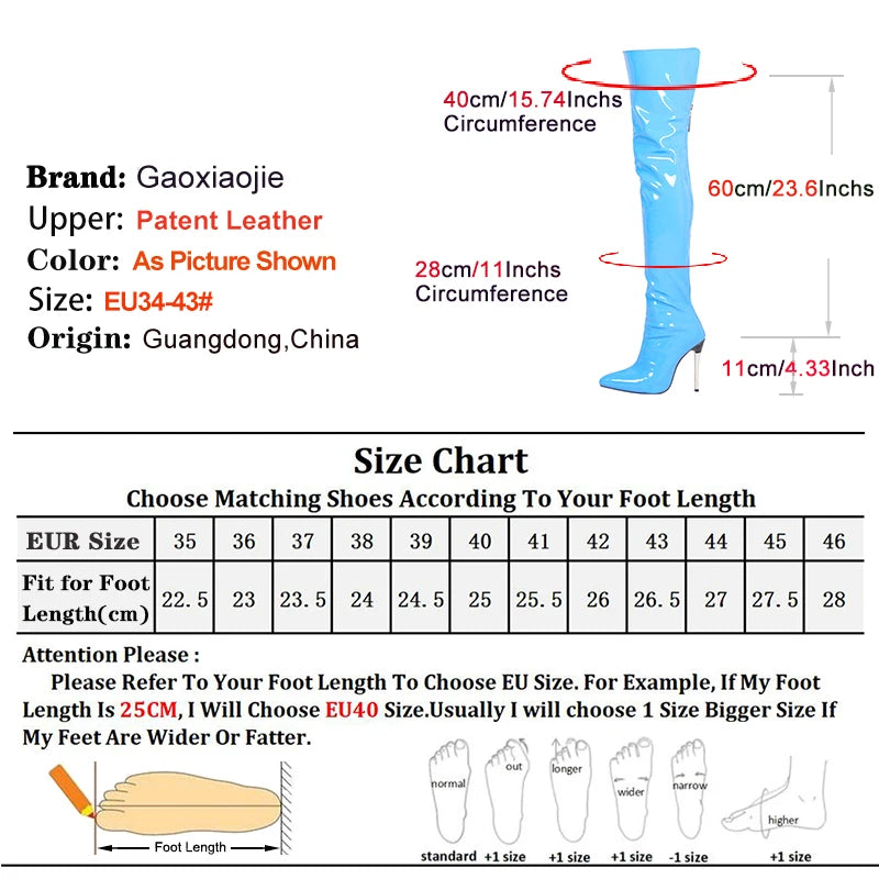 Bottes à talons hauts pour femmes, bottes à bout pointu, cuissardes, bottes longues au-dessus du genou, chaussures de fête à talon fin en métal de 11 cm, 34-43