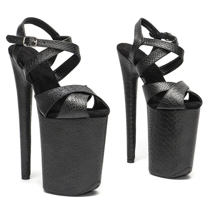 Leecabe 23CM/9inches Snake  PU upper fashion trend exotic sexy romantic Platform Sexy  High Heels Sandals Pole Dance shoes