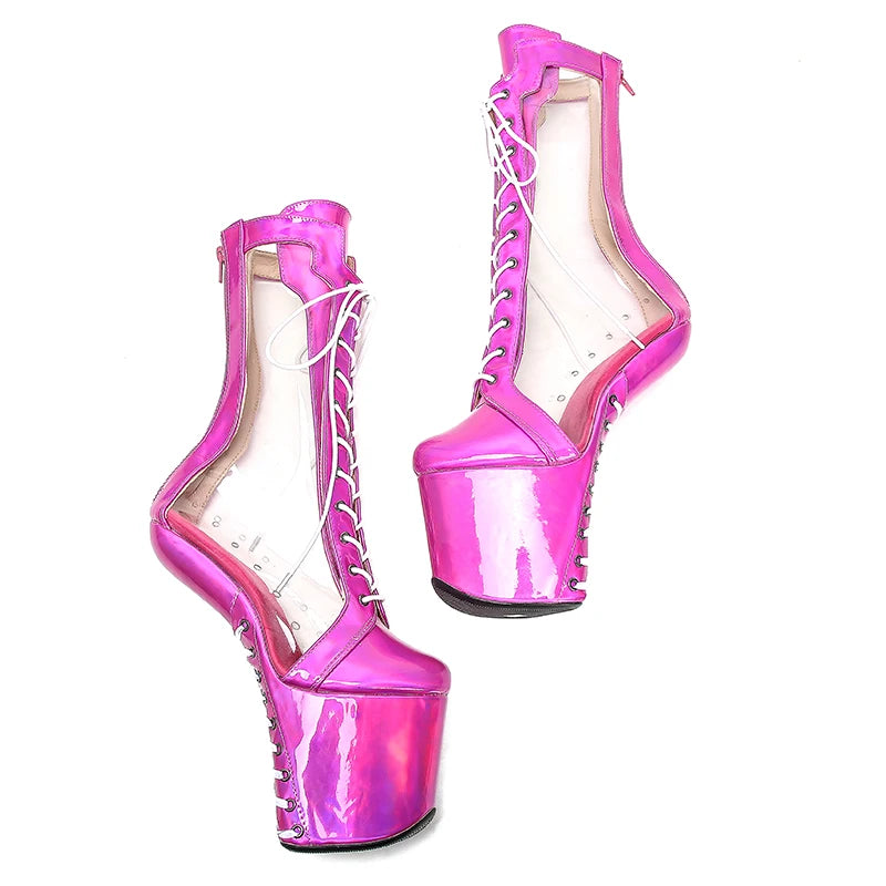 Leecabe  PVC with shinny PU Upper  Platform Ankle Boots Sexy Exotic heelless pole dance shoes