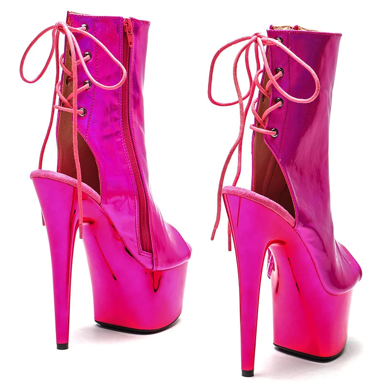 Leecabe 17CM/7 pouces Chaussures de pole dance en PU verni brillant à talons hauts et plateformes