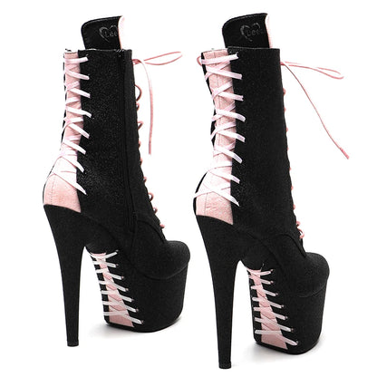 Leecabe 17CM/7 pouces Chaussures de pole dance à paillettes avec plateforme à talons hauts