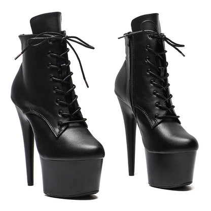 Leecabe Matt Black Upper Platform 17CM/7inches Pole dancing High Heel platform Pole Dance Boots