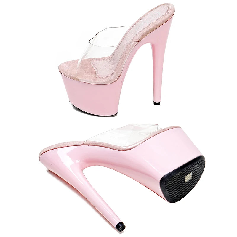 Leecabe 17cm/7 pouces PVC tige haute talon plateforme sexy modèle pantoufles sandales chaussures pole dance chaussures