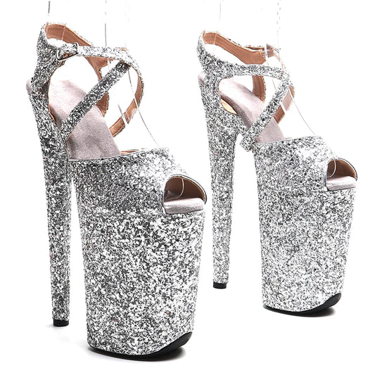 Leecabe 23CM/9inches  Glitter upper fashion trend exotic Platform Sexy  High Heels Sandals Pole Dance shoes