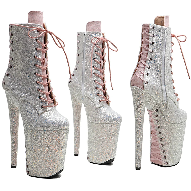 Leecabe 23CM/9 zoll Glitter PU obermaterial Sexy stiefel High Heels Plattform stripper ferse Pole Dance schuhe