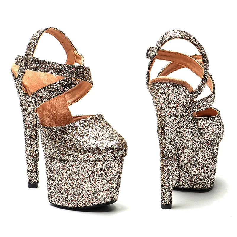 Leecabe17CM/7Inch Glitter Upper Platform Sandals Party High Heels Shoes Pole Dancing Shoes