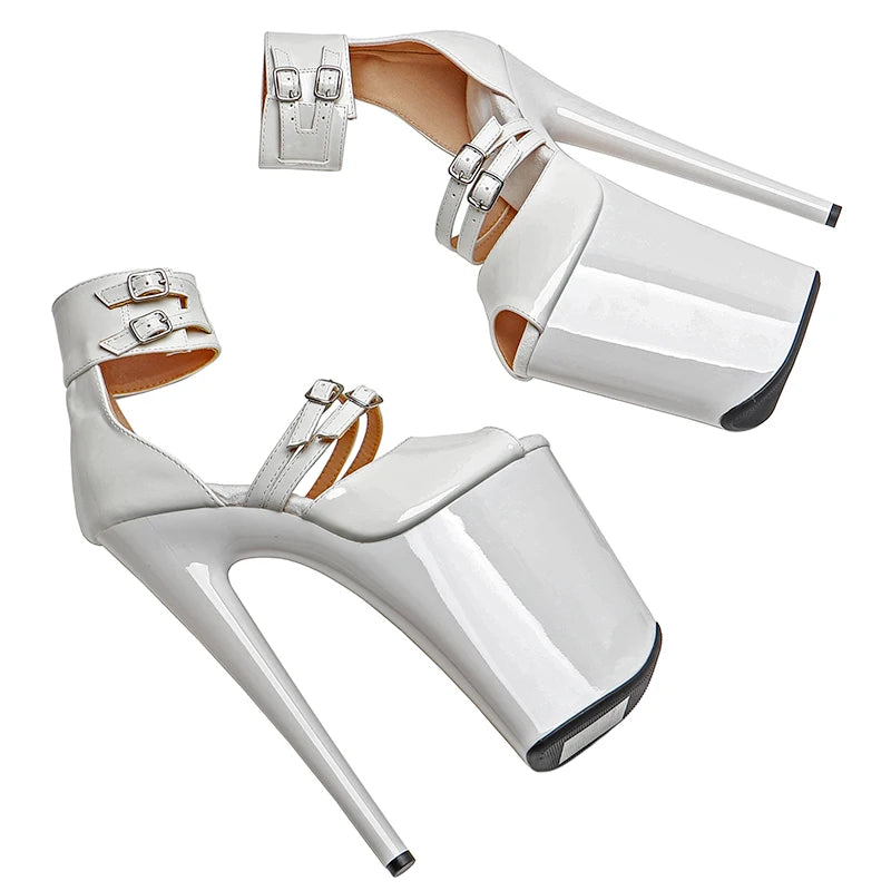 Leecabe 23CM / 9inches Patent  PU Upper  open toe  fashion  Platform High Heels Sandals Pole Dance shoes