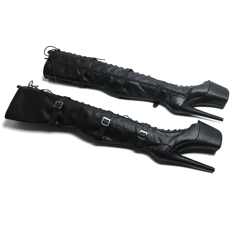 Leecabe 20CM/8 pouces Matte Snake PU Tendance mode Bout ouvert Talon haut Plateforme talon stripper Pole Dance bottes