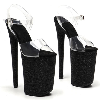 Leecabe 23CM/9inches PVC  upper Glitter material cover Platform   High Heels Sexy Sandals Pole Dance shoes